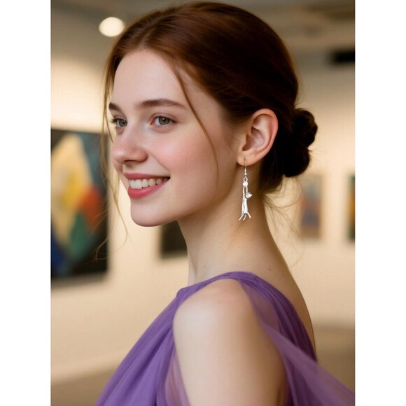 Cute Cat Ear Pendant Earrings Platinum/Gold Drop Jewelry for Cat Lovers - Picture 4 of 8